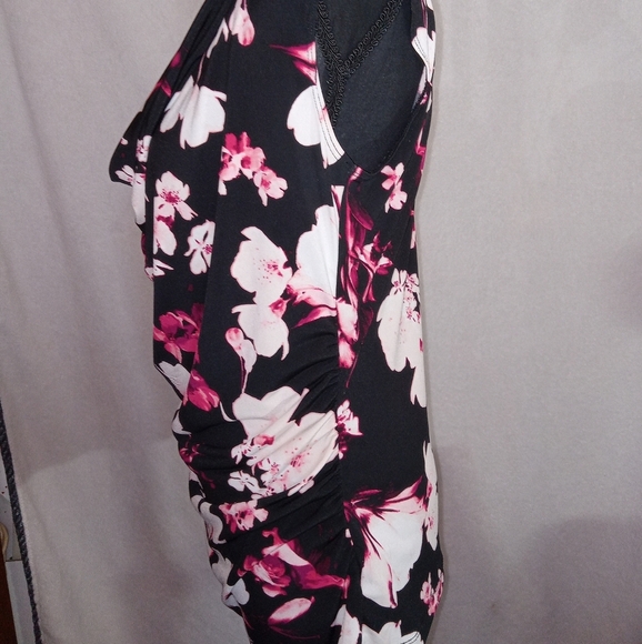 Worthington Black and Vibrant Pink Floral Blouse Cowl Neck - Picture 9 of 11
